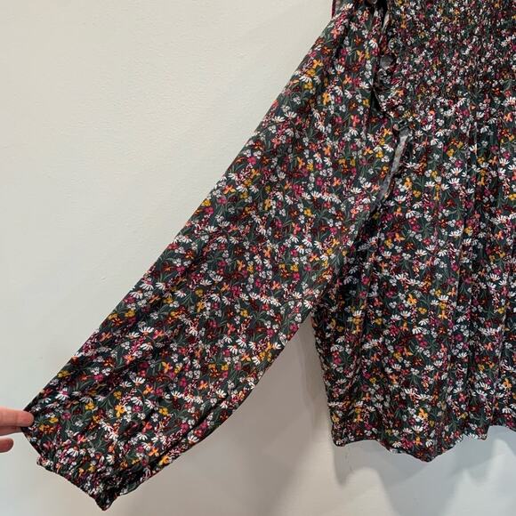 DRAPER JAMES Womens Blouse Sz 3X Green Western Floral Long Sleeve Smocked Top - Picture 3 of 11
